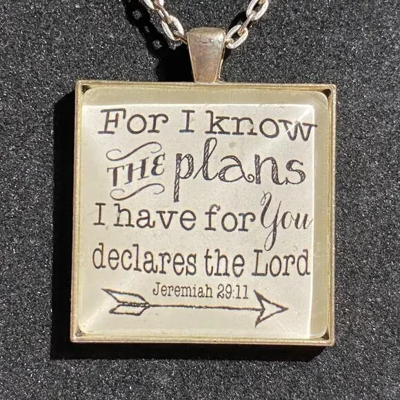 Jeremiah 29:11 Square Pendant Bible Verse Necklace Christian Jewelry - Picture 1 of 11